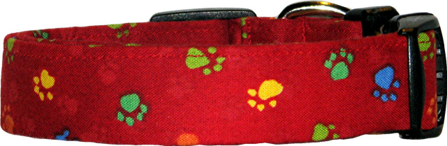 Red Vibrant Mini Pawprints Dog Collar